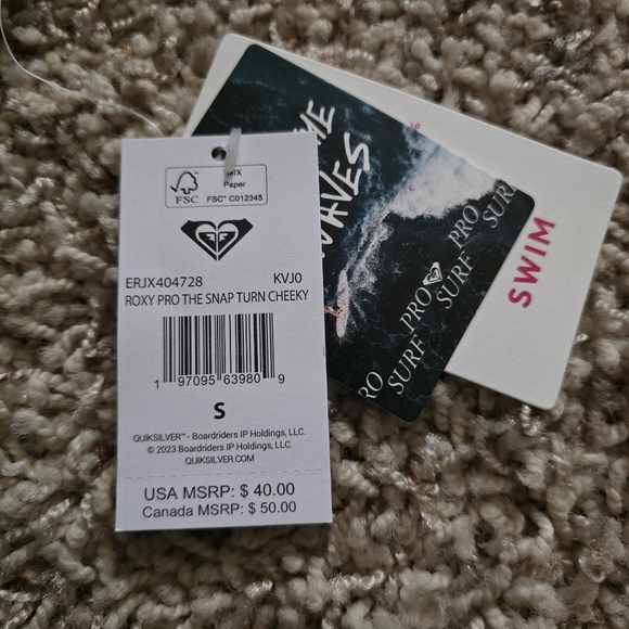 NWT Women's Roxy Pro The Snap Turn Cheeky Bikini Swim Bottom Black - S - Picture 2 of 7